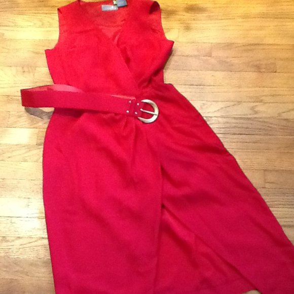 Red Wrap Dress with Belt - Picture 3 of 5